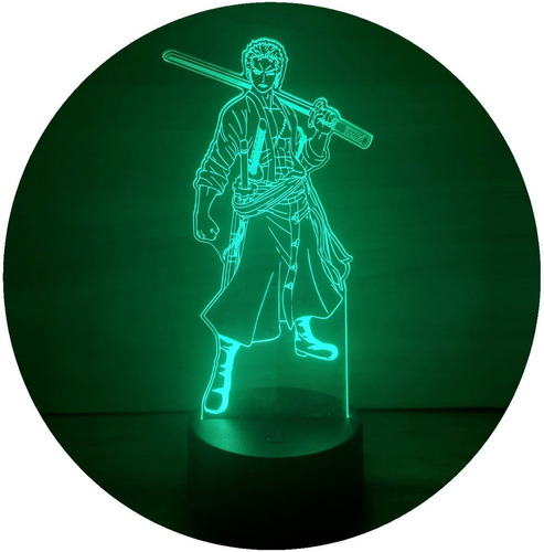 Lampara Led Ilusion 3d Roronoa Zoro One Piece Decoración