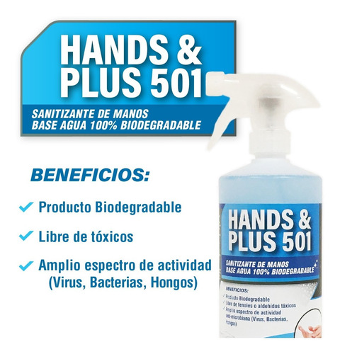 Imagen 1 de 4 de Hands & Plus 501 - Desinfectante Para Manos 1l