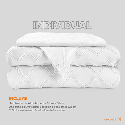 Juego de Funda Para Edredon Duvet con Textura Dreamlab, Tamaño Individual, Color Blanco