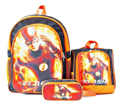 Mochila The Flash Costas Lancheira Estojo Kit Escolar