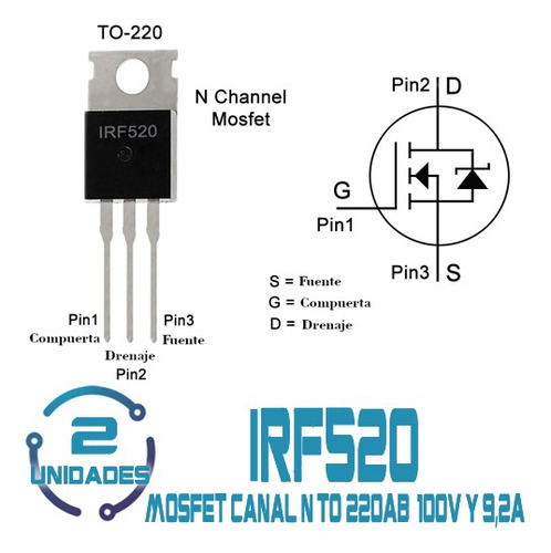 8 Unid Irf520 Irf520n Mosfet Canal N Nmos 100v 9,2a To-220