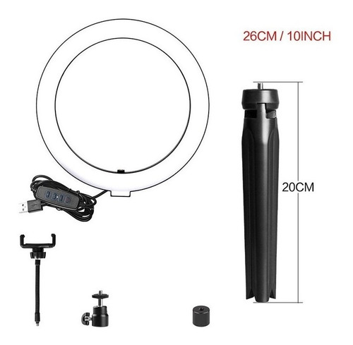 Iluminador Led Ring Light 26cm Tripe De Mesa Kit Iluminação1