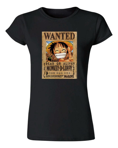 Playera Mujer Anime One Piece Wanted Luffy 000342n