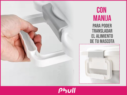 Contenedor Plegable De Alimento Comida Para Mascotas Ruedas Con Manija Ideal Mascotas Medianas Y Pequeñas Blanco Con Gris