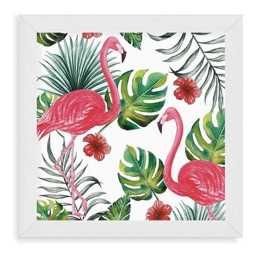 Cuadros Linea Home 20x20 Chato Blanco Selva De Flamingos