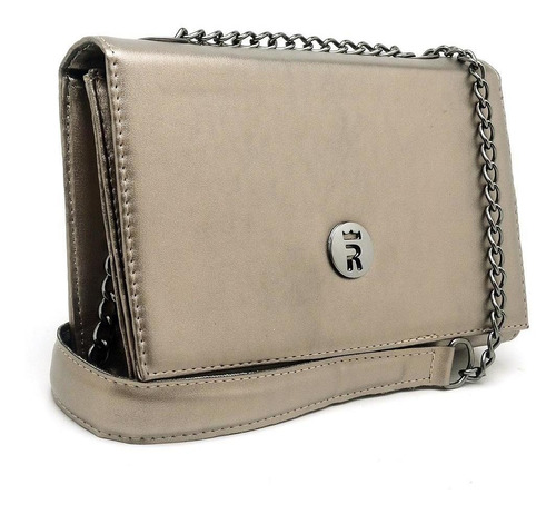 Bolsa Flap Feminina Alça Corrente Fechamento Zíper Moderna Cor Cinza