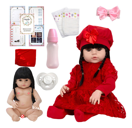 Boneca Reborn com Fato Vermelho e Acessórios Cegonha Reborn Dolls