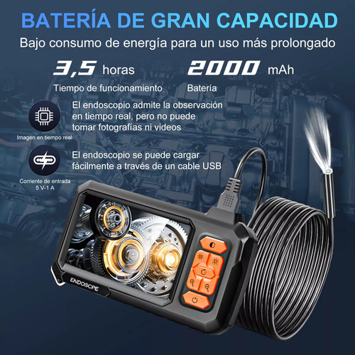 Cámara Endoscopio Industrial Boroscopio 1080p 4.3'' Hd 5m Impermeable - Ideal Para Inspección Automotriz, Tuberías Y Reparaciones Domésticas Con Accesorios Incluidos (gancho, Imán)