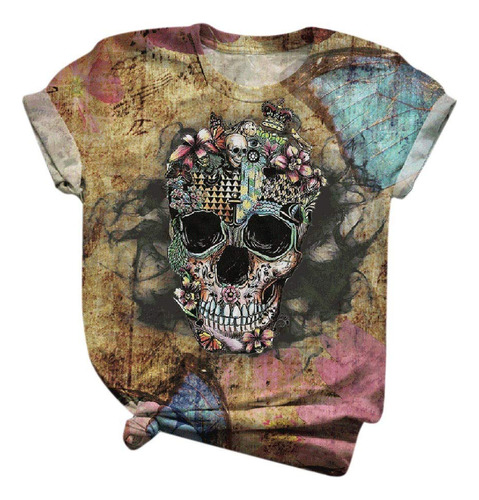 Sudadera Estampado Calavera 3d Para Mujer Cuello Redondo