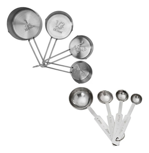 Kit Xícaras De Medidas + Jogo De Colheres Culinária Em Inox