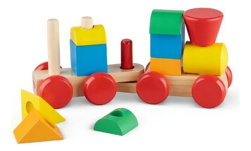 Tren Pequeño Apilable De Colores De Madera 12 Piezas Color Multicolor