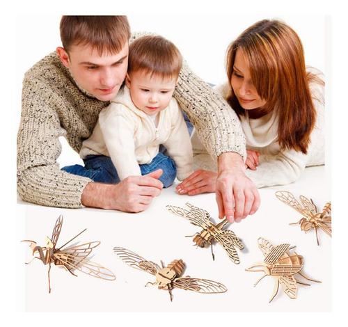 Puzle De Insectos De Madera En 3d, Juego De 6 Piezas Con For