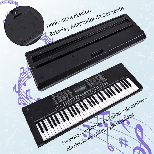 Besser Teclado 61 Teclas Bluetooth Midi Piano Electrónico con Sensibilidad al Tacto 200 Tonos y Ritmos Modo Doble Altavoces Estéreo Portátil Compatible con App y Usb Negro