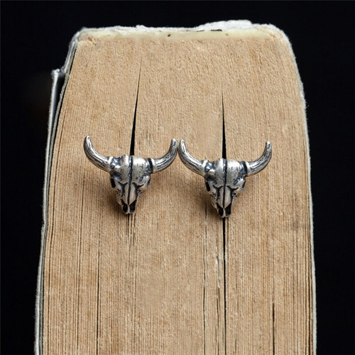 Aretes Calavera Craneo De Toro Bull Hombre Mujer Plata S925