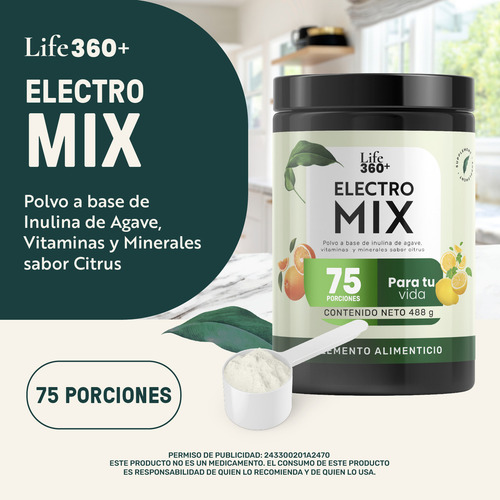 Bote de Suplemento Alimenticio Life 360+ Electromix Fibra y Minerales Polvo 488g