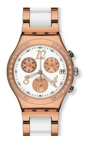 Reloj Swatch De Mujer Dreamwhite Rose Con Crono Ycg406g