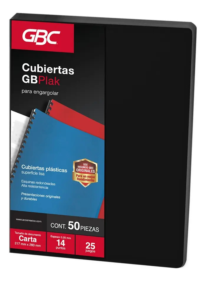 Cubierta Para Engargolar Gbc P3562 Paq 50 Pzs T/carta Negro