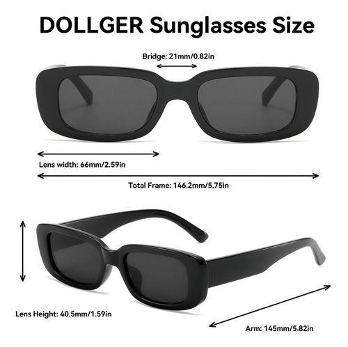 Gafas De Sol Dollger Rectangle Para Mujer Uv400 Negras