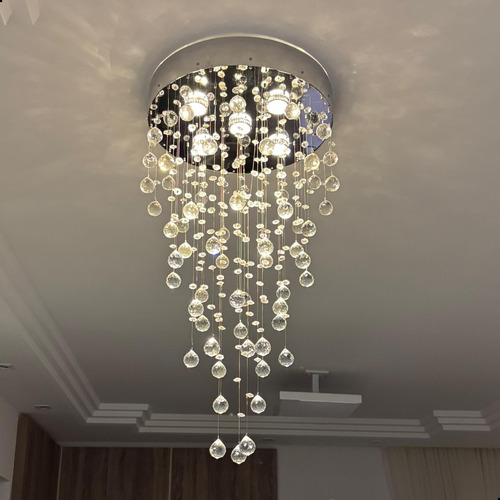 Lustre Pendente Cristal Legitimo Sala Jantar/estar Base 40cm Estrutura Prateado 90 Cm 127/220v