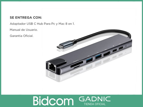 Imagen 8 de 10 de Apadtador Hub Usb C Pc Mac 8 En 1 Multifuncion Pro 10gbps