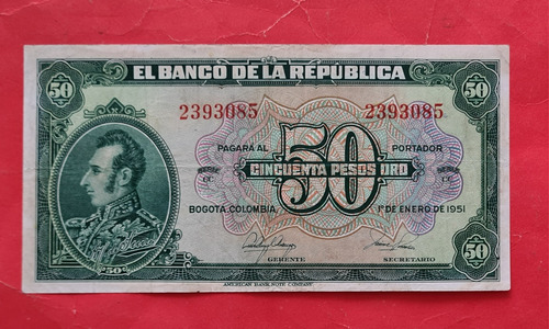 Billete Cincuenta Pesos 1951.