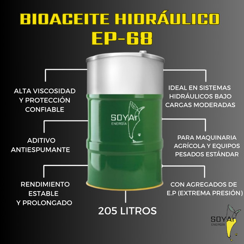 Bio-aceite Hidráulico Ep 68 Extrema Presión 205 Lts Tambor