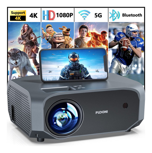 Fudoni Proyector Con Wifi 5g Y Bluetooth, Proyector De Cine. Color B-Negro