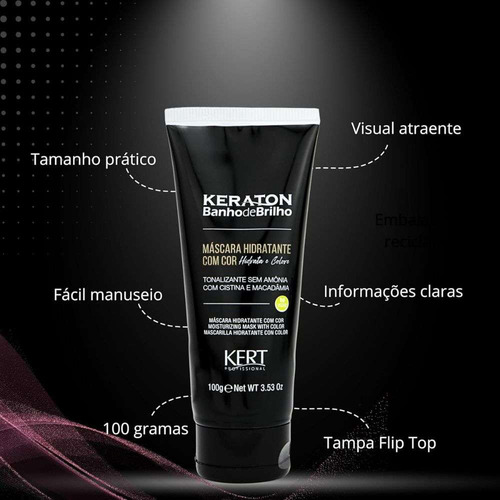 Tonalizante Keraton Banho De Brilho Grafite100g Kert Cinza