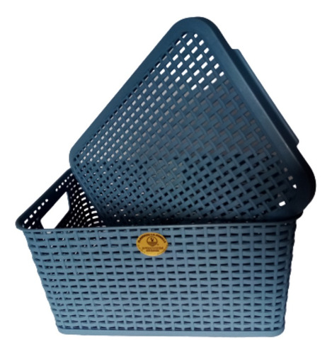 Cesta, Canasta Grande Con Tapa De Plástico Tipo Ratán Tapa Azul Turquia