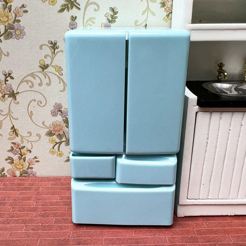 Mini Nevera De Juguete Para Casa De Muñecas, Accesorio Azul