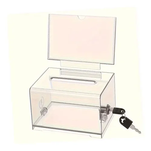 Caja De Donaciones Transparente De Acrílico - Con Cerradura Y Llave, Medidas 16x11.8x10 Cm, Para Votaciones, Sorteos, Propinas