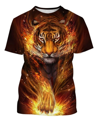 Camiseta Informal Con Estampado De Un Hermoso Tigre En 3d