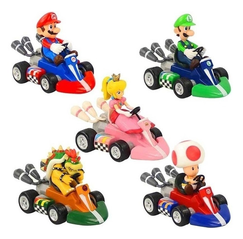 6pcs Super Mario Kart Pull Back Coche Pvc Figura De Juguete