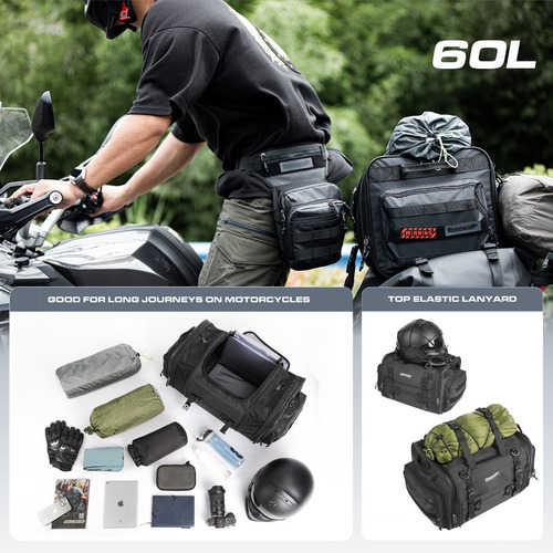 Imagen 6 de 10 de Maleta Moto Impermeable 40 - 60 L Expandible Rhinowalk