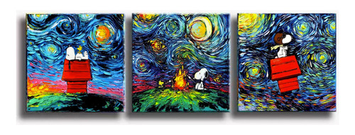 Cuadros Canvas Snoopy Charlie Brown Noche Estrellada Set 3