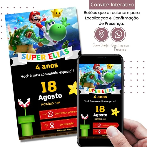 Convite Super Mario Princesa Peach Interativo Digital Virtual