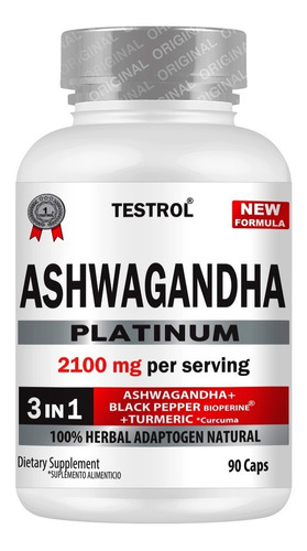 Imagen 1 de 8 de Ashwagandha Platinum 2100mg Testrol 3 In 1 90 Cápsulas