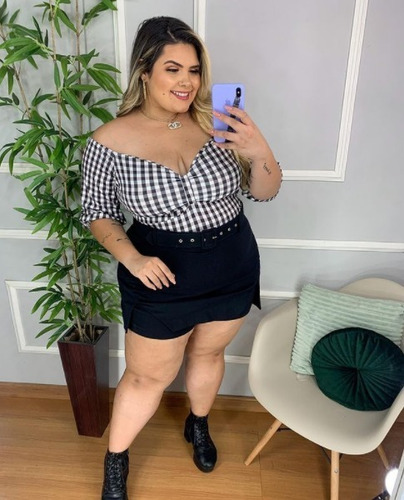 Imagem 2 de 5 de Short Saia Plus Size Com Cinto 48 Ao 52 Super Confortável