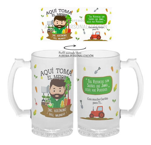 Mug Cervecero Taza Agronomo Vidrio Opalizado