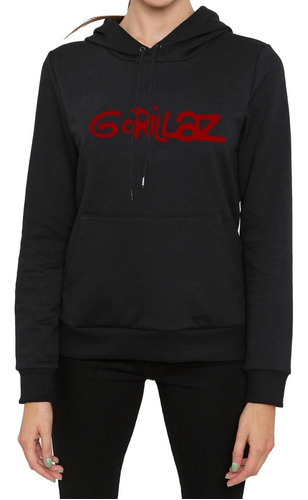 Buzo Neg Hoodie Gorillaz Rock Música Algodón Peinado Premium