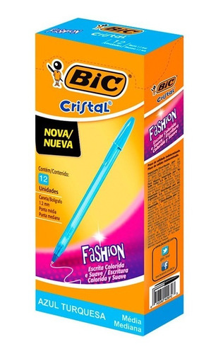 Bolígrafo Birome Bic Cristal Fashion Turquesa Caja X25 Unid.