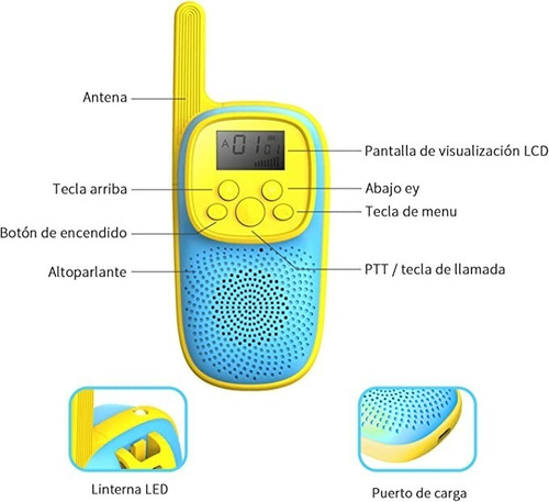 Radios Recargable Para Niños 400mah, Largo Alcance 22canales