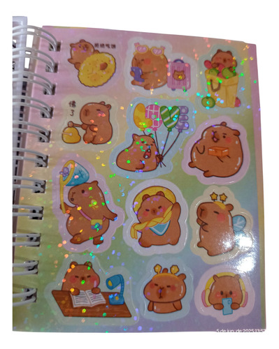 Libreta Capibara Tapa Con Agua Y Brillo Stickers Stickers Sirena