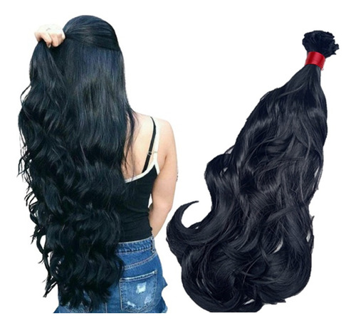 Aplique Cabelo Tela Liso Preto 70cm 250grs Igual Humano Ondu Ondulado Preto