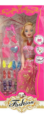 Muñeca Tipo Barbie Fashion Con Zapatos Y Accesorios