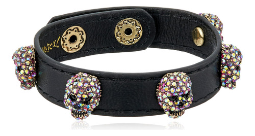 Betsey Johnson Halloween Brazalete De Cuero Negro Con Calave