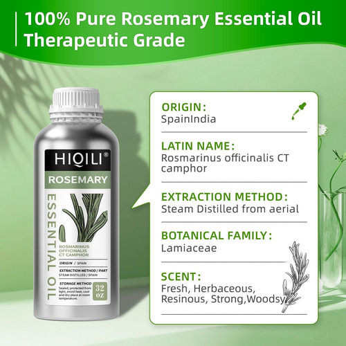Aceite Esencial Hiqili Rosemary 100% Puro Sin Diluir 1000 Ml