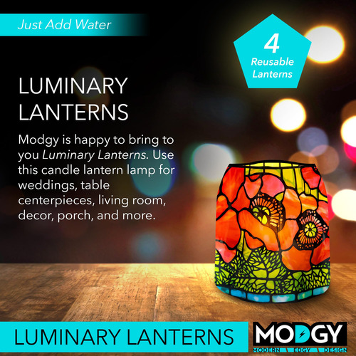 Modgy Luminary Lanterns Louis C Tiffany Poppies Paquete De 4
