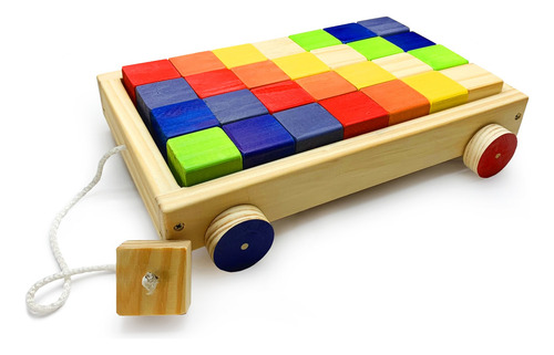 Carro De Arrastre Con 28 Cubos De Madera - Oh Baby!