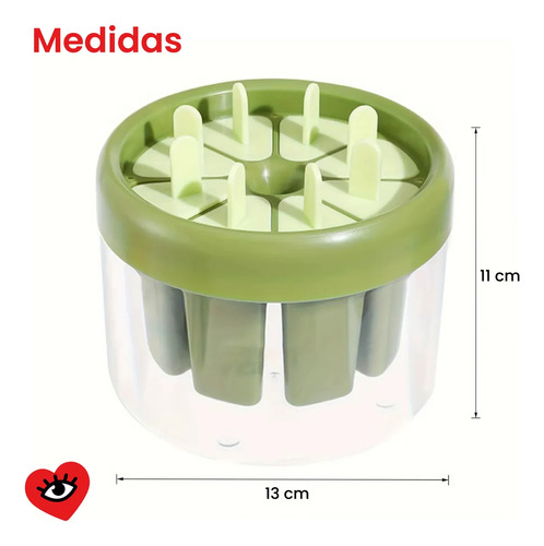 Molde Helado Verde Paleta 8 Unidades Plastico Fruta Crema Jugo